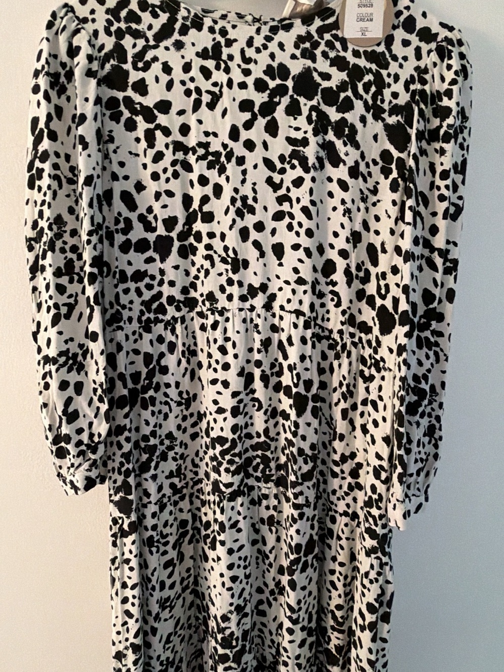Black and White Dalmatian Print Tiered Dress